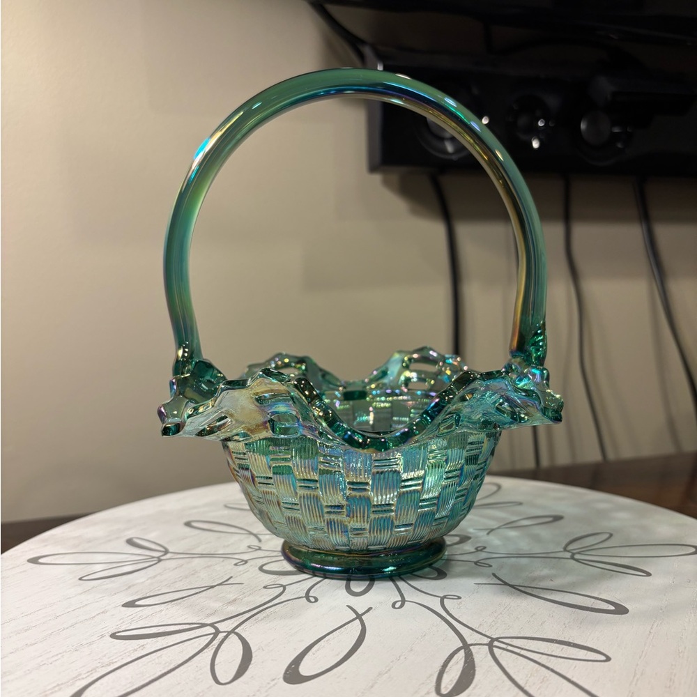 Fenton Iridescent Glass Basket